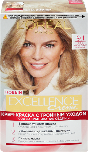 

Крем-краска для волос L'Oreal Paris Excellence creme оттенок 9.1 очень светло-русый пепельный 192 мл