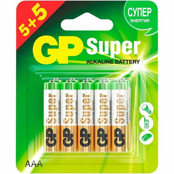 Батарейка GP алкалиновая типоразмер ААА, 10 шт