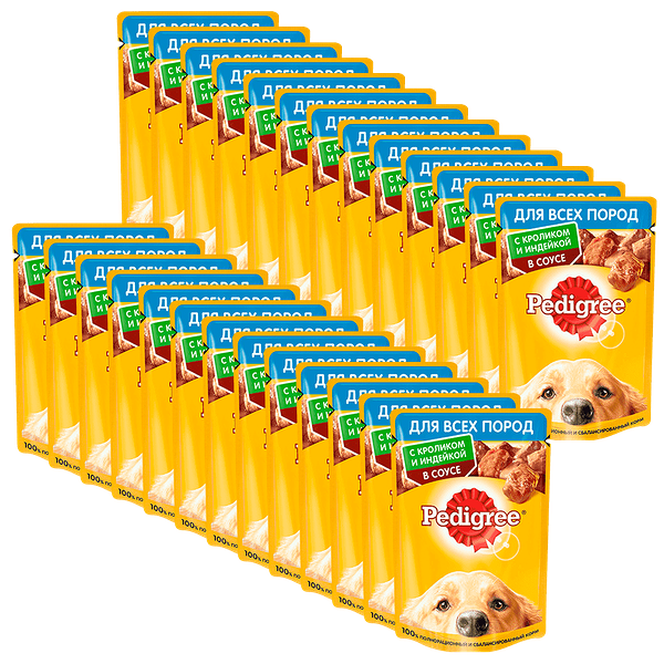 Корм для собак PEDIGREE Кролик, индейка пауч 85г (упаковка - 28 шт)