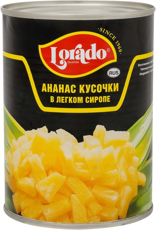 

Ананасы Lorado кусочки в легком сиропе 565 г