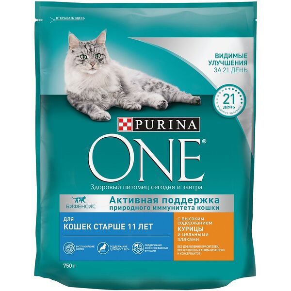Purina One корм для кошек старше 11 лет Курица