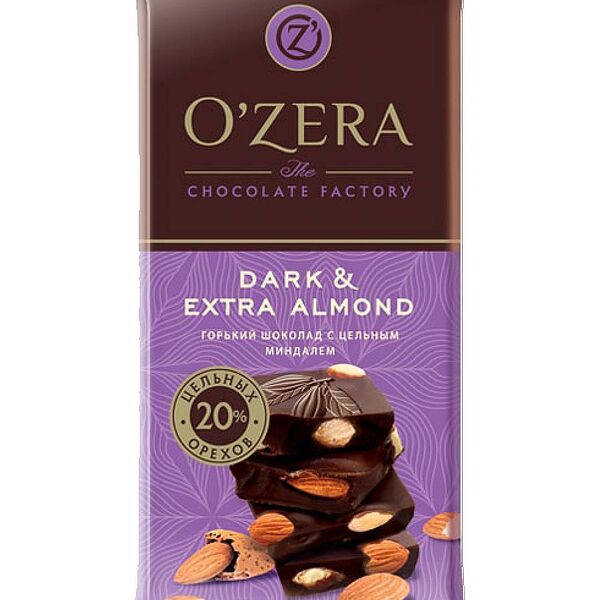 Шоколад O'Zera Dark&Extra Almond горький с цельным миндалем 90г