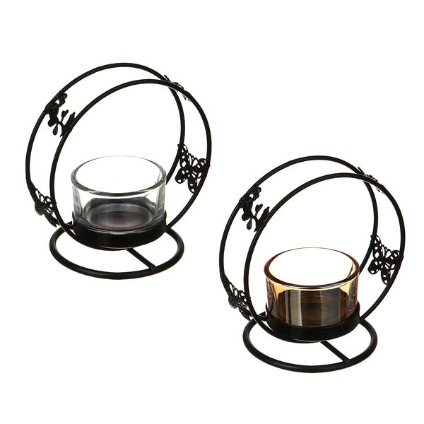 Подсвечник металлический со стеклянным стаканом для одной свечи, 10х7х10,5 см в ассортименте, 1 шт