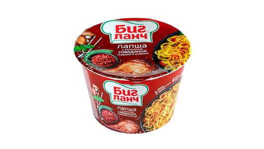 Лапша Биг Ланч с говядиной, грибами, зеленью, 90г