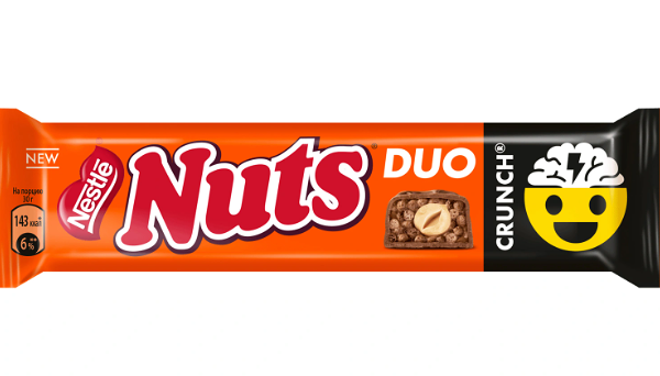 Батончик шоколадный Nuts Duo Crunch с фундуком и арахисом 60г