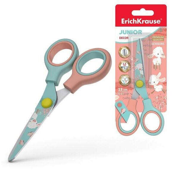Ножницы ErichKrause Junior Decor Curly Sheep с принтом на лезвиях, 13 см