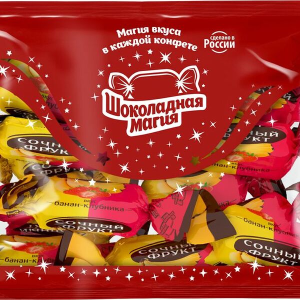 Конфеты Шоколадная Магия Сочный Фрукт Банан-Клубника 200г