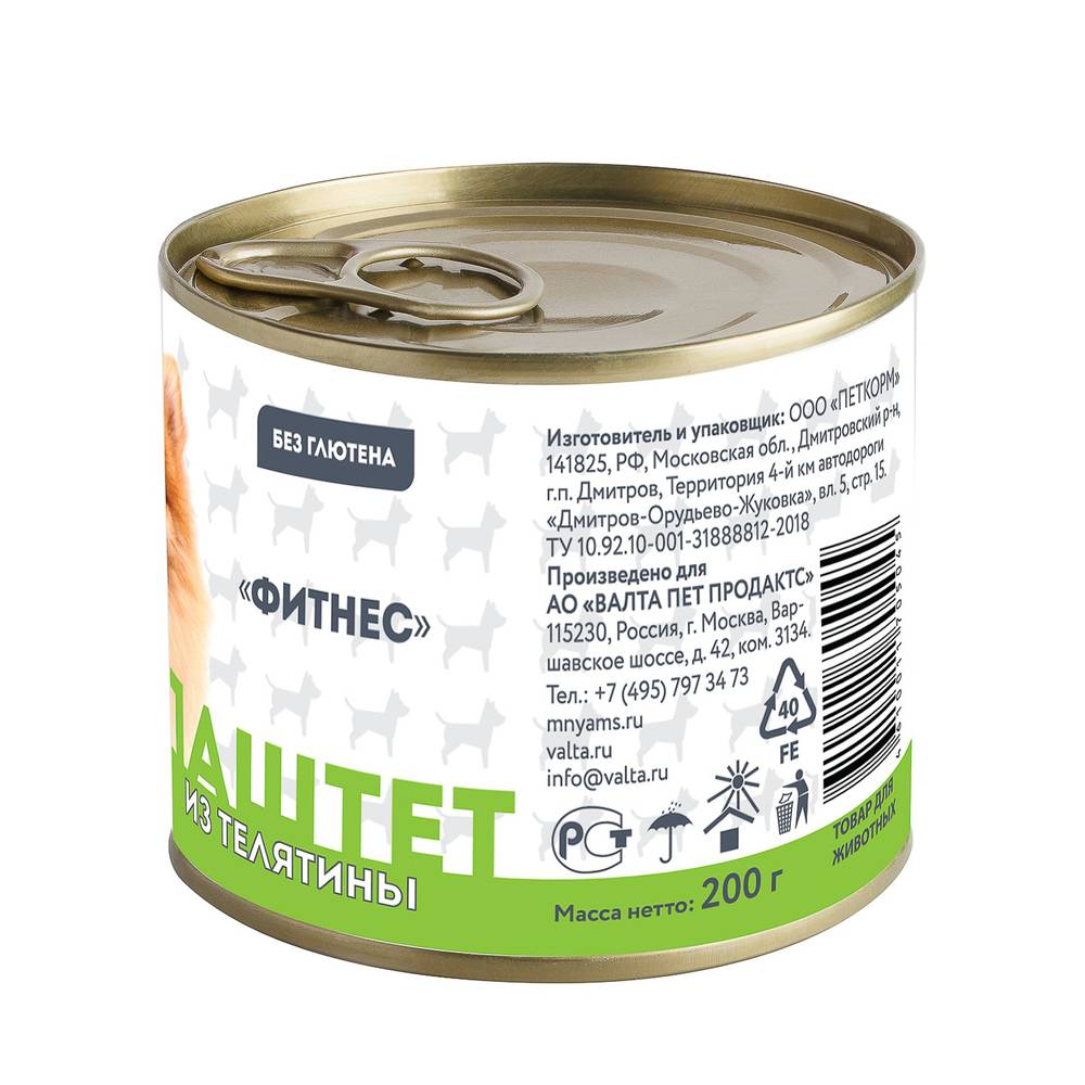 

Консервы для собак Мнямс Фитнес Паштет из телятины для всех пород 200 г