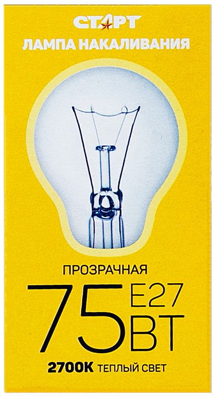 

Лампа накаливания Старт 75 Вт E27 груша