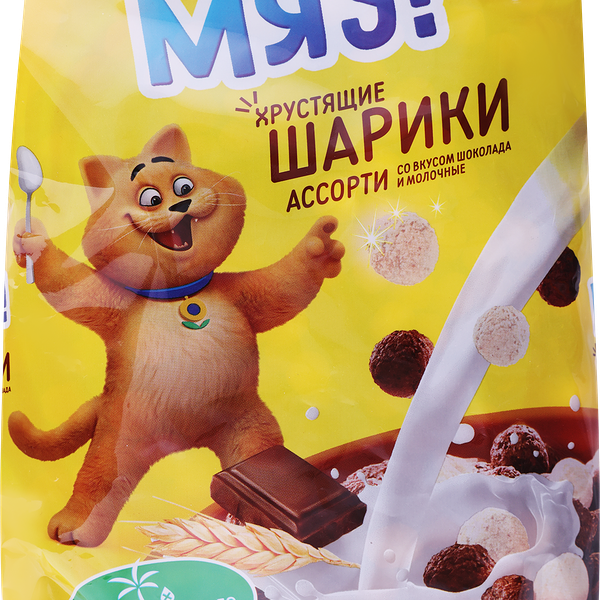 Готовый завтрак ВАУ МЯУ Шарики Ассорти, со вкусом шоколада и молочные, 300г