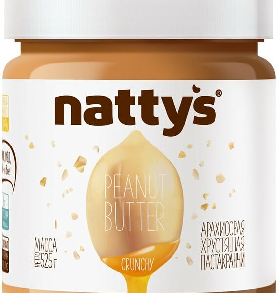 Паста арахисовая Nattys Crunchy с кусочками арахиса и медом 525г