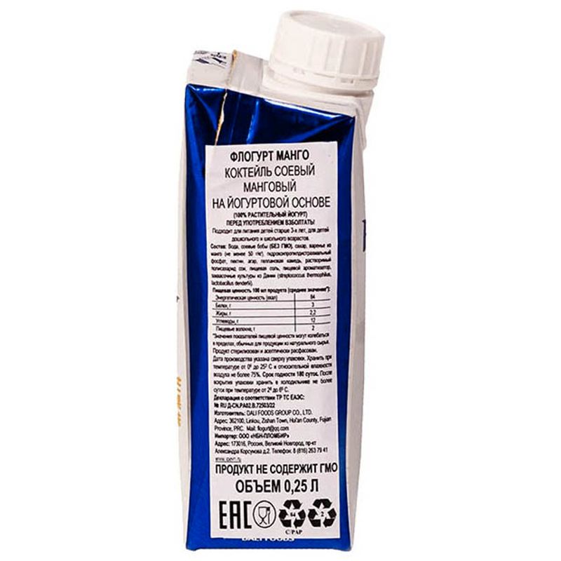 

Коктейль соевый Flogurt Манго 250 мл