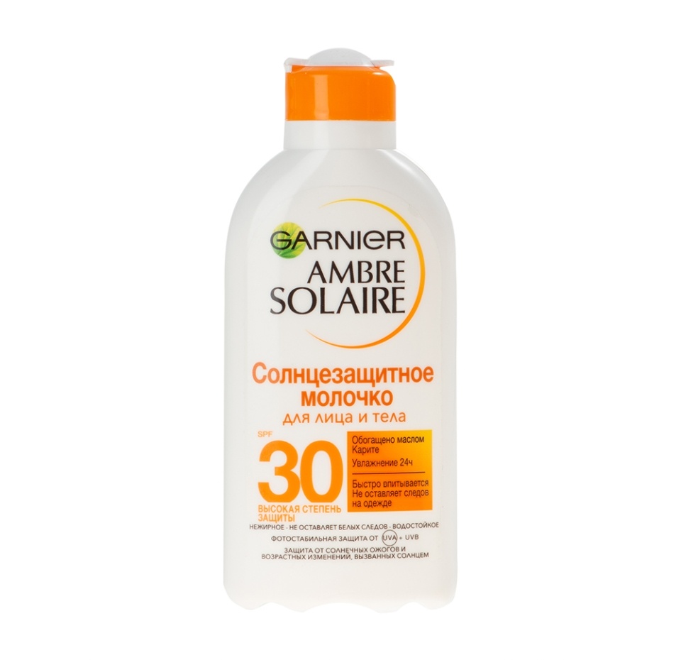 

Солнцезащитное молочко для лица и тела Garnier Ambre Solaire SPF 30 с карите водостойкое 200 мл