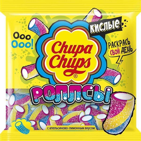 Жевательный Мармелад Chupa Chups Роллсы с Апельсиново-лимонным вкусом кислые 150г