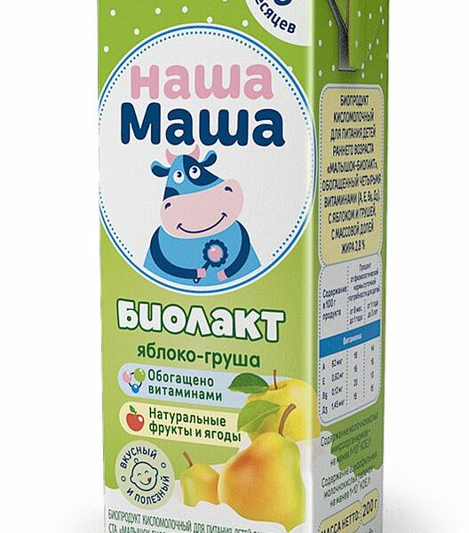 Биопродукт Наша Маша Малышок-биолакт Для Детей Яблоко-груша 2,8 % Т/б Без Змж (россия)