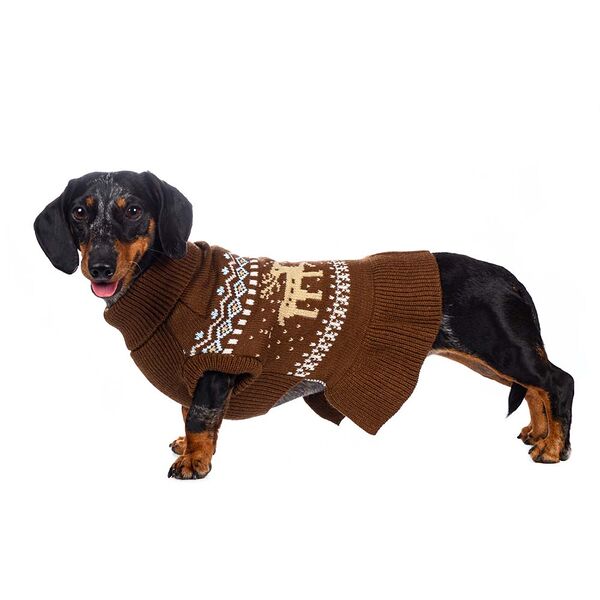 Свитер-платье для собак Олени 30см M коричневый (унисекс)