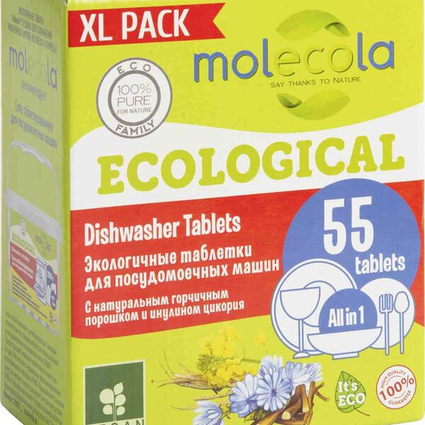 Таблетки для посудомоечных машин Molecola, 55 шт.