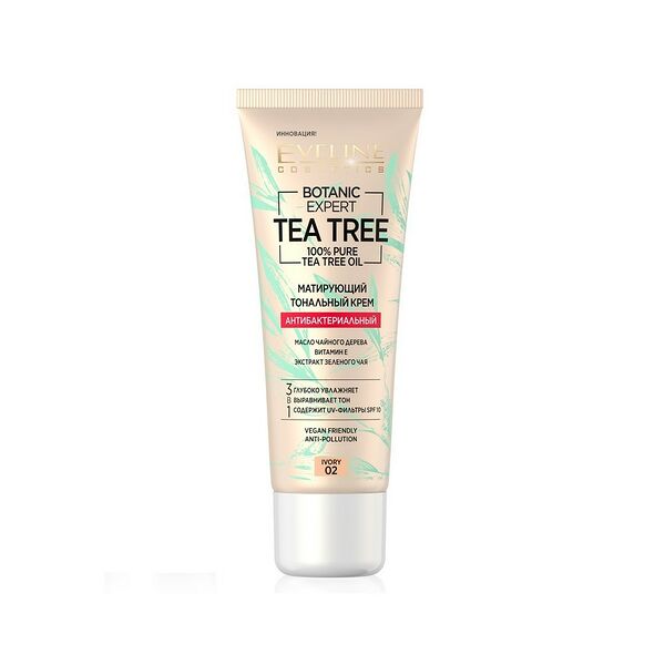 Тональный крем для лица Eveline Tea tree антибактериальный матирующий 02 Ivory