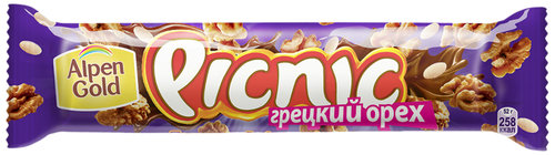 

Батончик Picnic с грецким орехом и арахисом начинкой из мягкой карамели вафель и воздушного риса 52 г