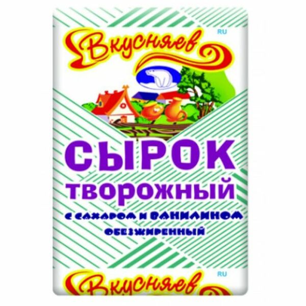 Сырок творожный Вкусняев с сахаром и ванилью обезжиренный 0%, 100г