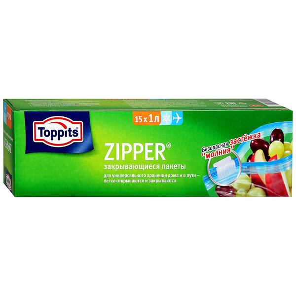 Пакеты Toppits Zipper для хранения продуктов 1 л, 15 шт.