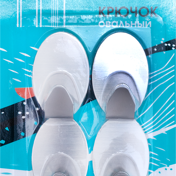 Крючок FRESH CODE на липкой основе, овальный, металл, 4шт