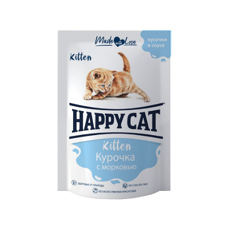 Корм для кошек влажный Happy cat Kitten Курочка с морковью, упаковка - 24 шт