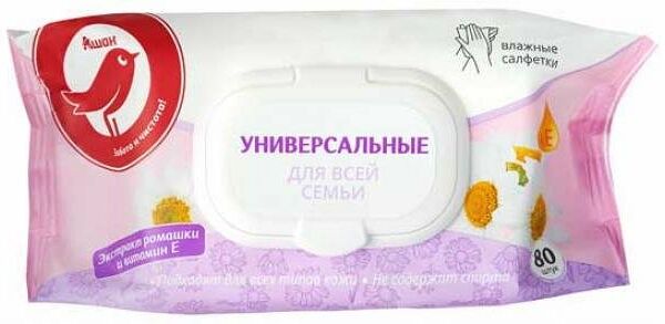 Влажные салфетки АШАН Красная птица для всей семьи, 80 шт