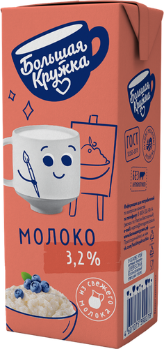 

Молоко Большая Кружка ультрапастеризованное 3.2% 200 мл