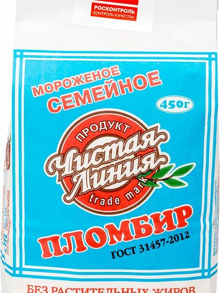 Пломбир Чистая Линия Семейное ванильный 12%, 450г