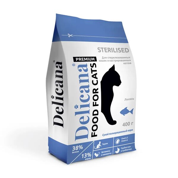 Корм DELICANA для стерилизованных кошек с лососем