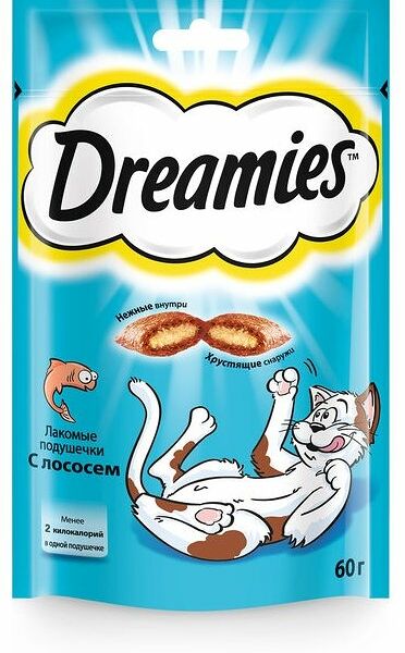 Лакомство для взрослых кошек Подушечки Dreamies с лососем