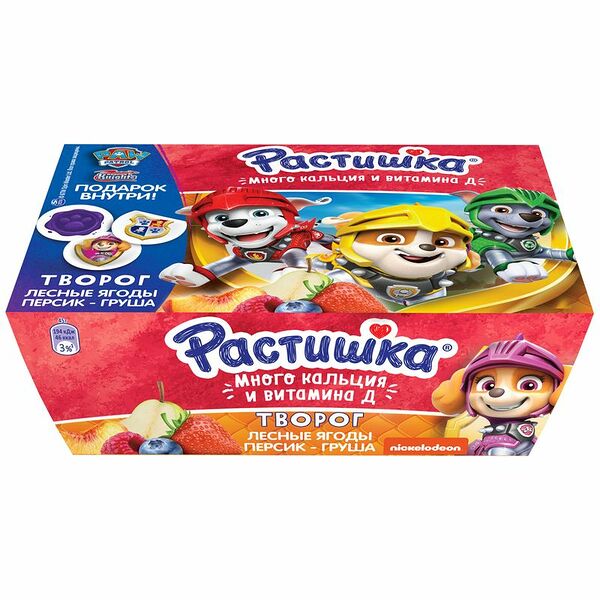 Творог Растишка лесные ягоды-персик-груша 3.5%, 6х45г