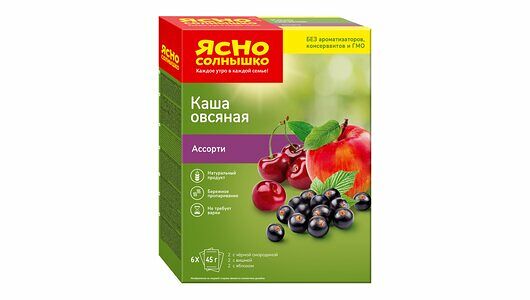 Каша Ясно солнышко Овсяная ассорти №15 черная смородина вишня и яблоко 6х45 г