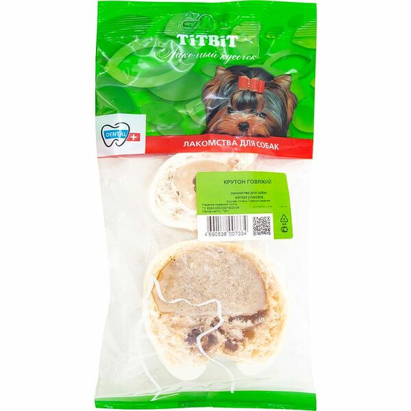 Лакомство TiTBiT Крутон говяжий для собак, 62г