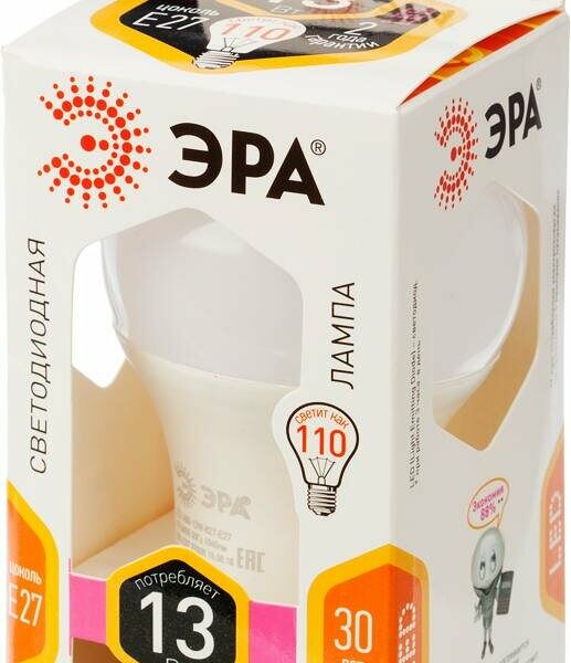 Лампа светодиодная Эра 13W E27 2700k тепл.бел. ст.колба LED A60-13W-827-E27
