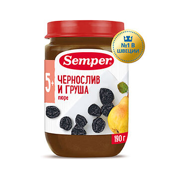 Пюре фруктовое Semper чернослив и груша с 5 месяцев 190г, Испания