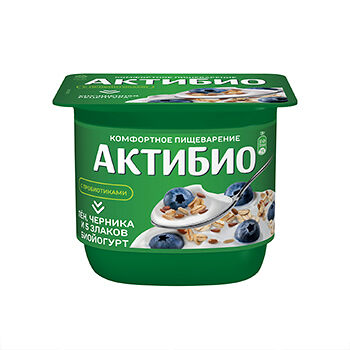 Биойогурт Актибио с черникой, 5 злаками и семенами льна 3% 130 г