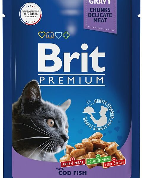 Влажный корм для кошек Brit Premium с треской в соусе 85г