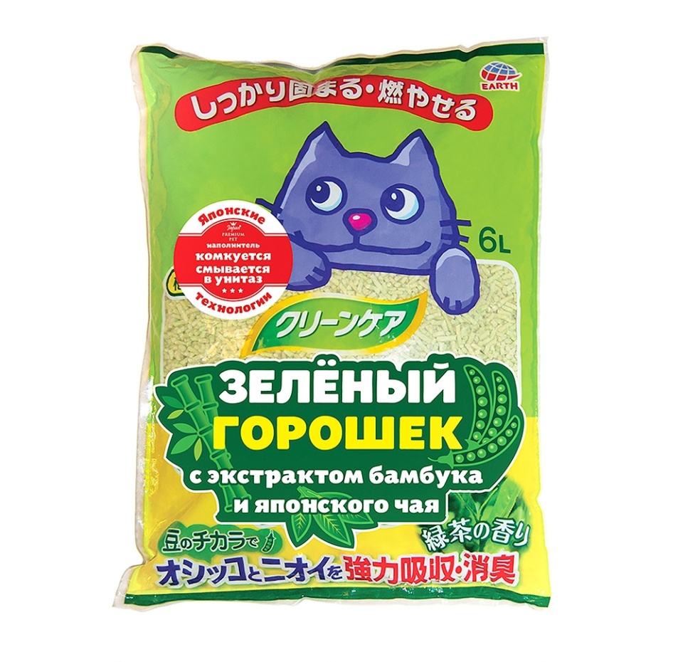 

Наполнитель Japan Premium Pet комкующийся зеленый горошек с экстрактом бамбука и японского чая 6 л