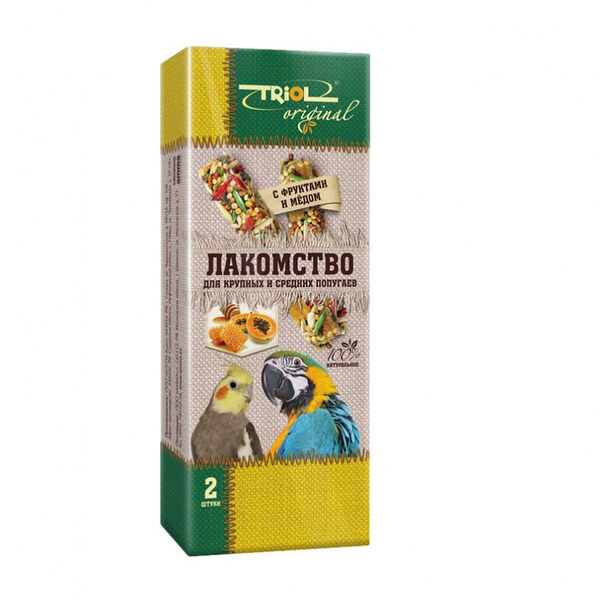 Лакомство для крупных и средних попугаев Triol с фруктами и мёдом 2 шт