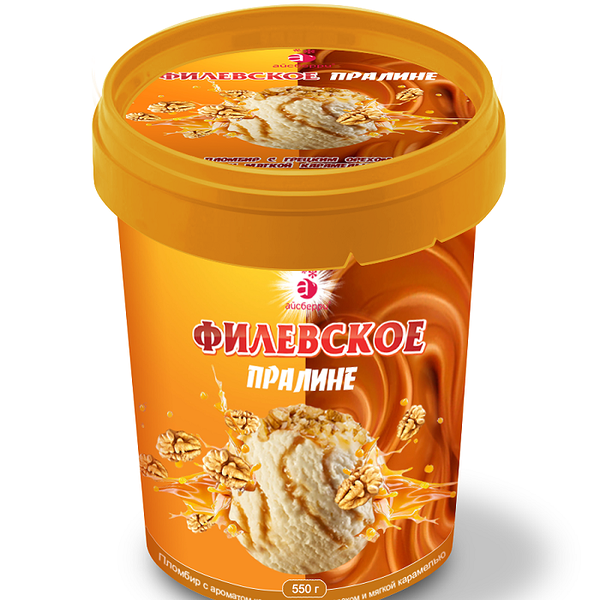 Мороженое пломбир Филевское пралине с грецким орехом и мягкой карамелью 550 г