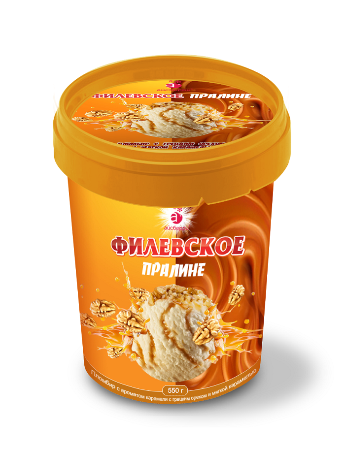 

Мороженое пломбир Филевское пралине с грецким орехом и мягкой карамелью 550 г