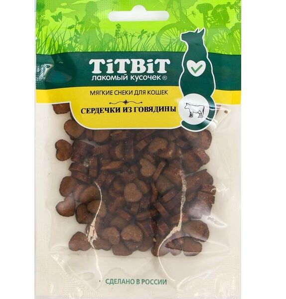 Сердечки из говядины для кошек (Мягкие снеки) 40 г ТИТБИТ  
