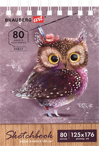 Скетчбук BRAUBERG Art debut, 80 листов, на гребне, 12,5х17,6см, Арт. 112988