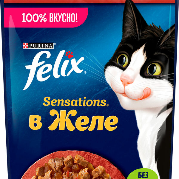 Влажный корм для кошек Felix Sensations в желе с говядиной/с томатами