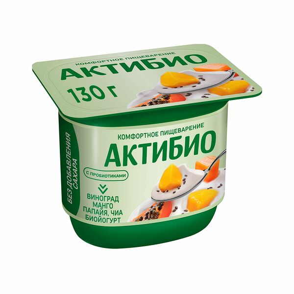 Био йогурт АКТИБИО Blactis с бифидобактериями виноград манго папайя семена чиа 2.9% 130г
