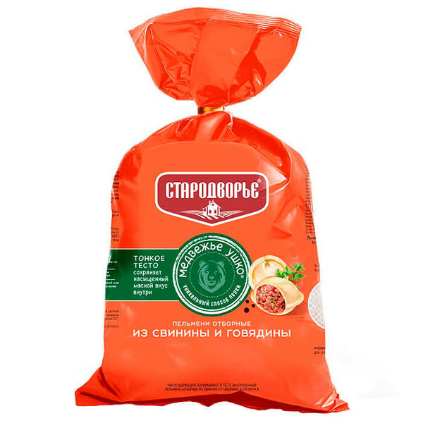 Пельмени медвежье ушко 900г для варки из свинины и говядины