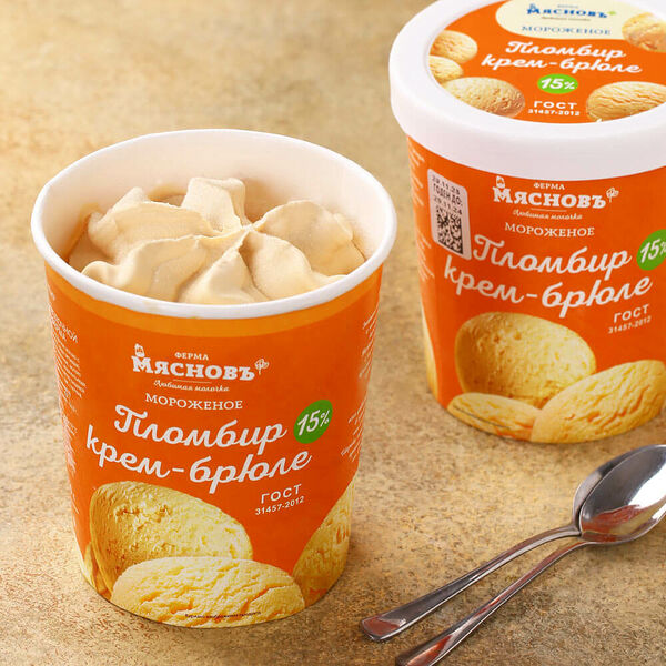 Мороженое пломбир Крем-брюле МясновЪ Ферма Гост 15%, 450 г