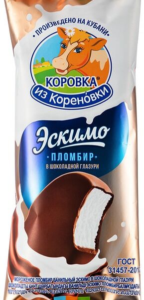Мороженое Коровка из Кореновки Пломбир Эскимо в шоколадной глазури 15% 70г